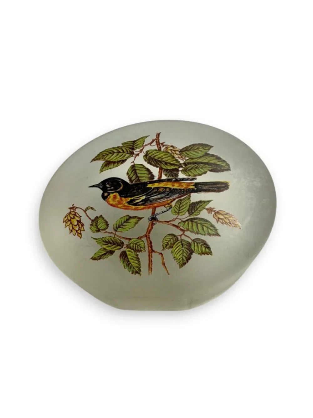 Art Glass Oriole Suncatcher Paperweight Bird Lovers Round Heavy Vintage 3.5